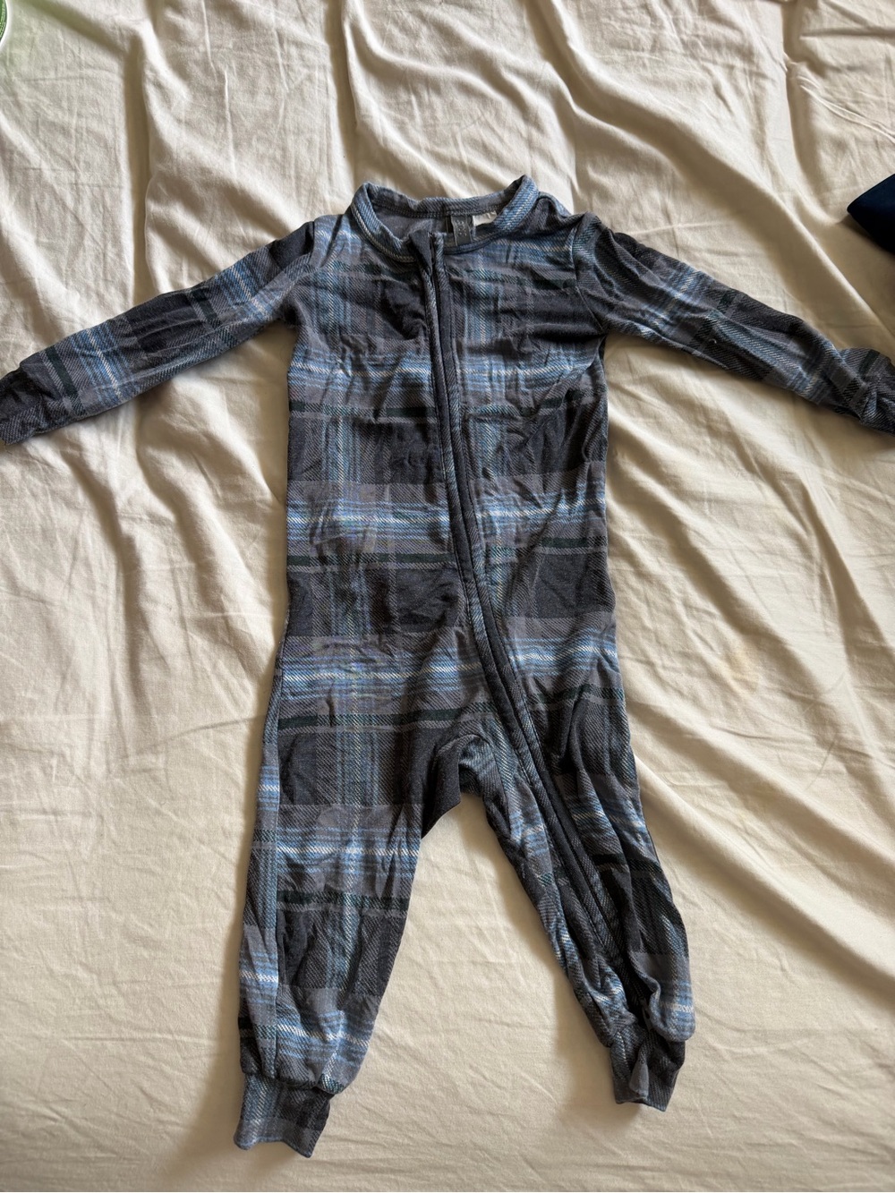Skims Blue Plaid Kids One-Piece Zipper Pajama